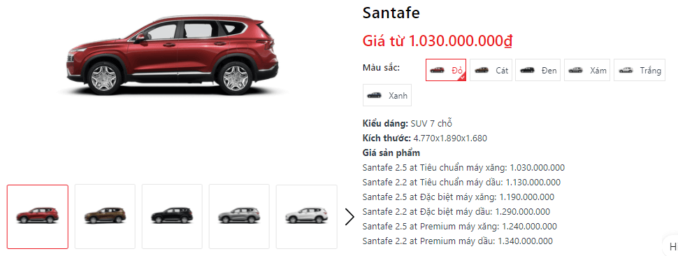 Giá xe Hyundai Santafe bao nhiêu?