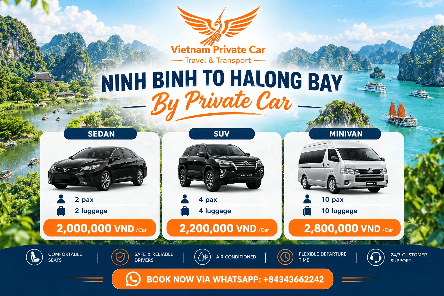 Ninh Binh to Halong Bay private car - Vietnam Private Car